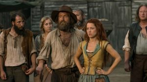 Dean Lennox Kelly as Meredith Rutter and Niamh Walsh as Verity Bridges.