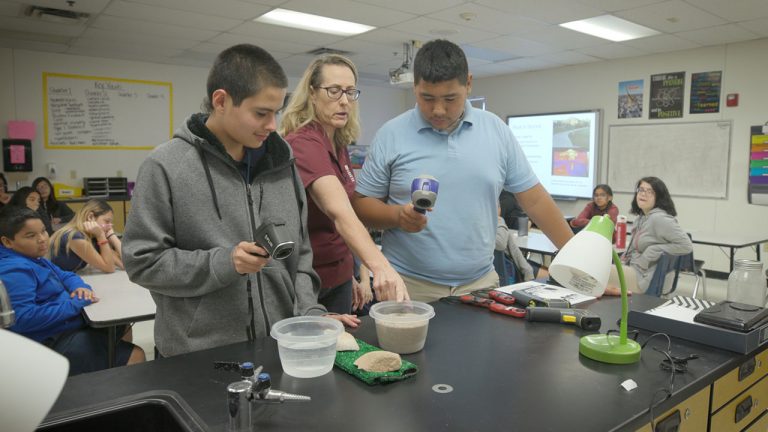 High school students in science lab
