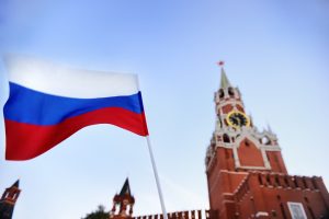 Russian flag and building