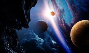 abstract planets in space