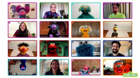 'Sesame Street' characters on a video conference