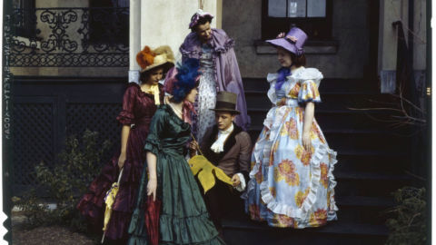 Models in the 1940s dressed in styles from the 1860s