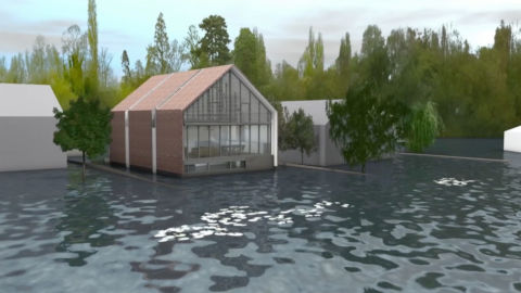 Rendering of a floating house during a lake