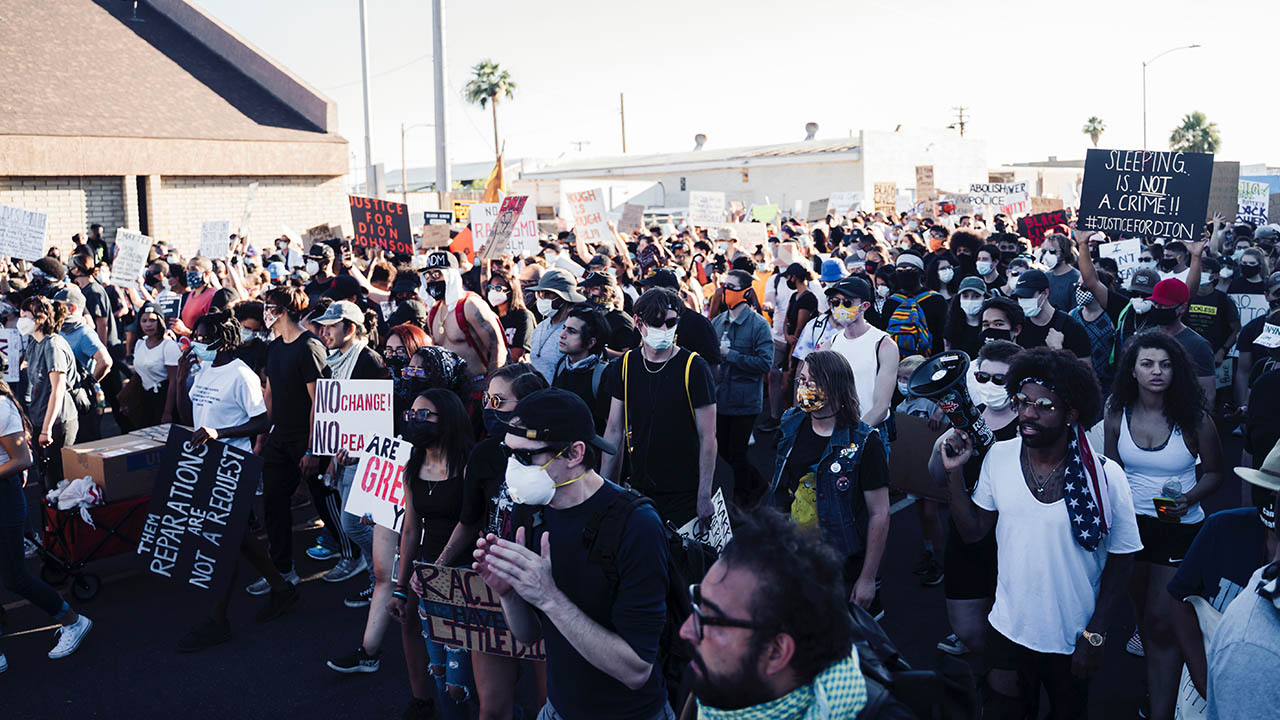 Protesters march in Phoenix. Courtesy Mass Liberation Arizona.