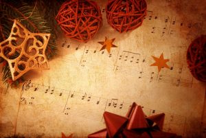 music score with holiday decorations