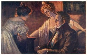 Schubert at keyboard with guests