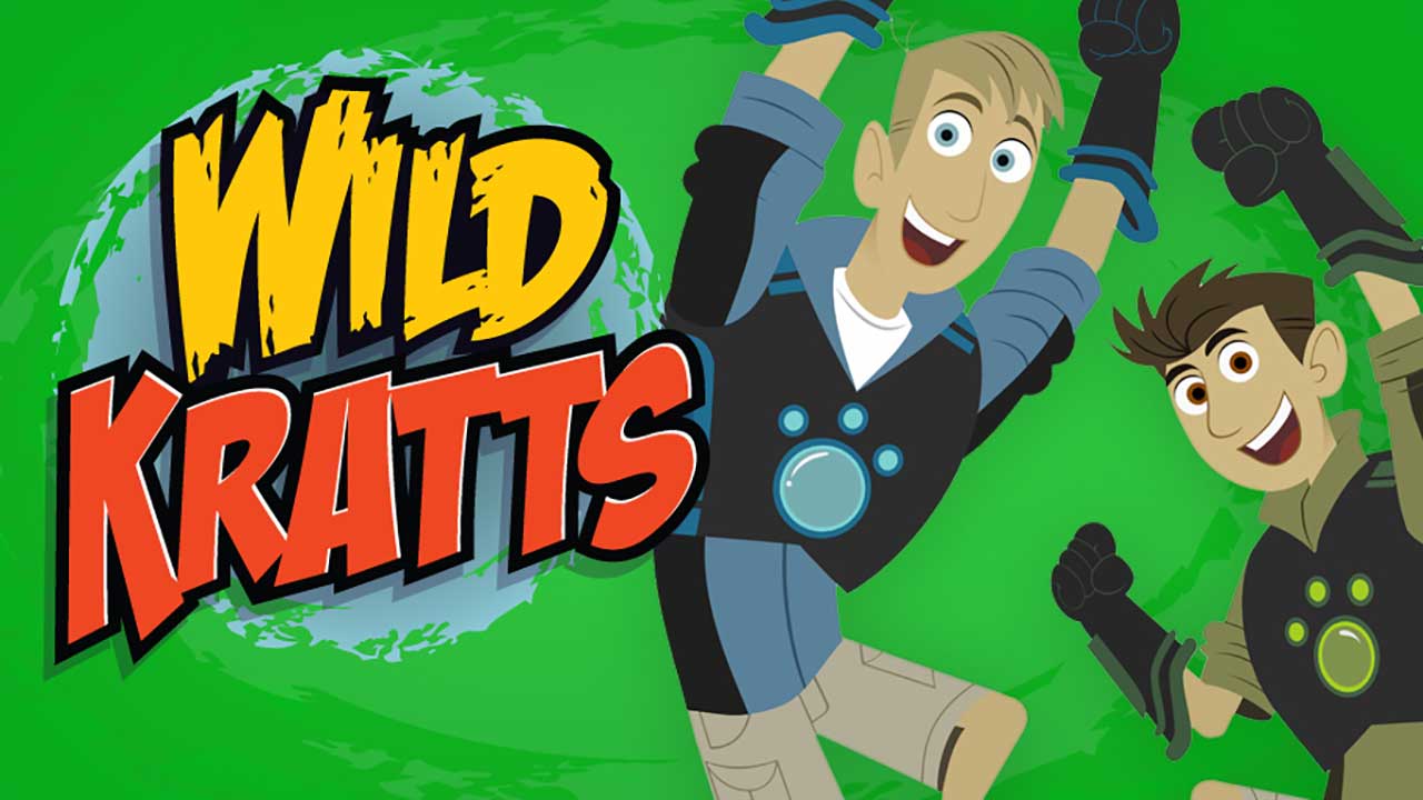 Martin and Chris Kratt with the Wild Kratts logo