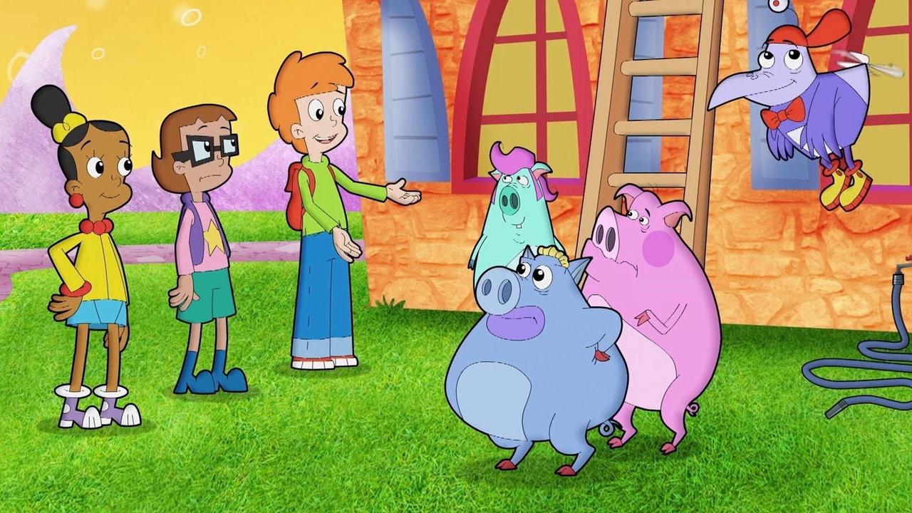 The cyberchase crew talks with pigs