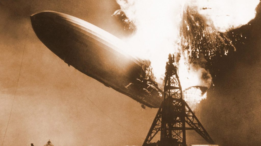 hindenburg zeppelin on fire after disaster