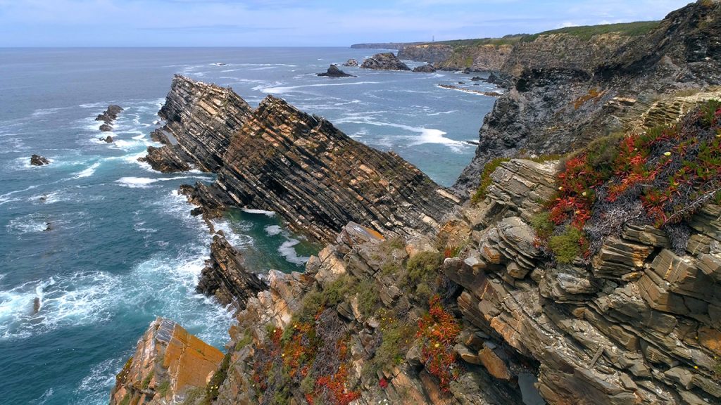 Cliffs on the coastline of Cabo Sardão in western Portugal.
