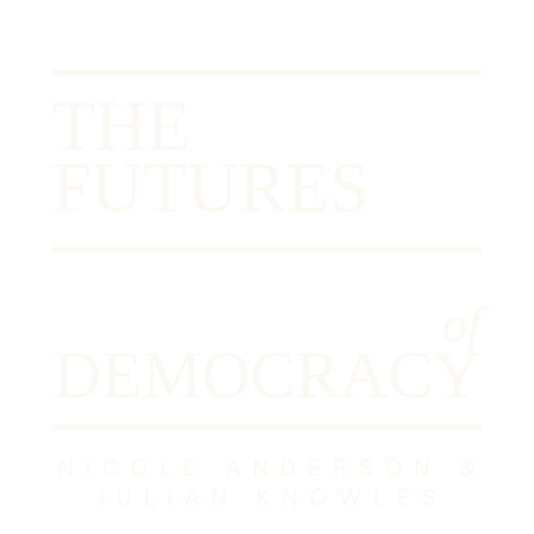 The Futures of Democracy logo in white