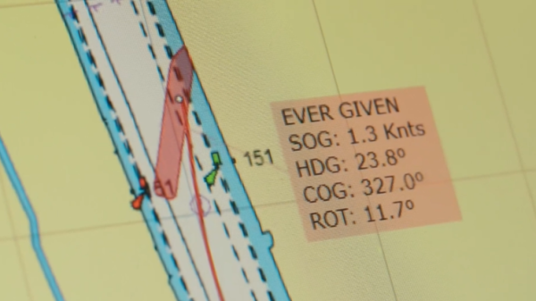 Map showing location of cargo ship Ever Given in the Suez Canal