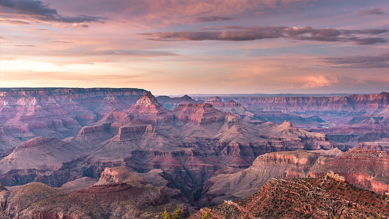 The Grand Canyon at sunset, looking very purple