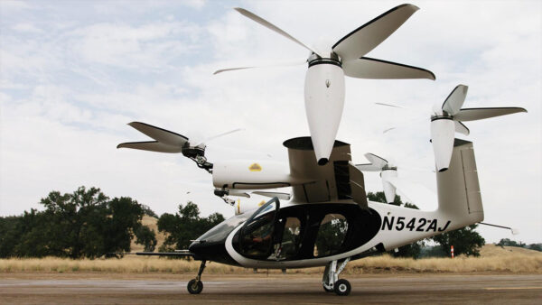 An electric airplane prototype gets ready for take off.