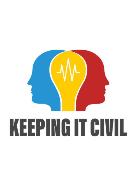 Keeping It Civil title and logo: a yellow lightbulb between a blue face and a red face