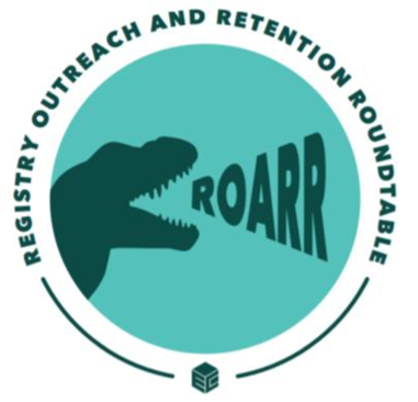 A Dinosaur is in a blue circle with ROARR coming out of his mouth. The organization title is around the circle.