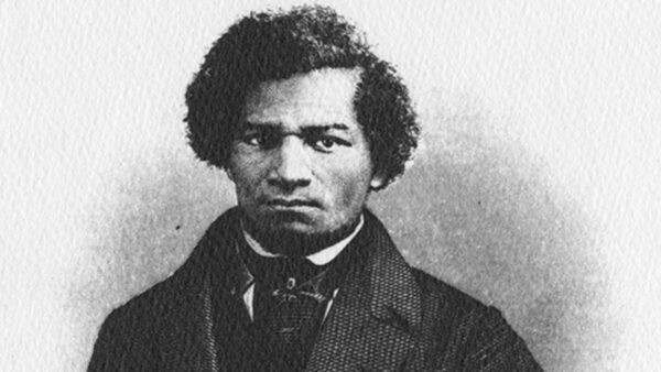 Photo shows a portrait of Frederic Douglass