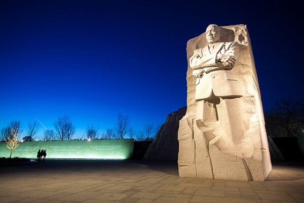 statue of Martin Luther King Jr. at dusk