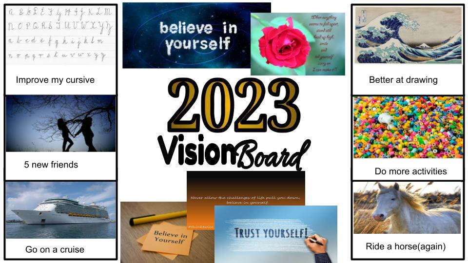 A student example of a digital vision board used for goal setting