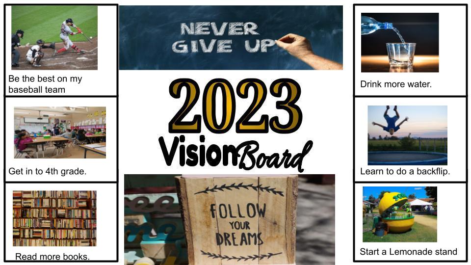 A student example of a digital vision board used for goal setting