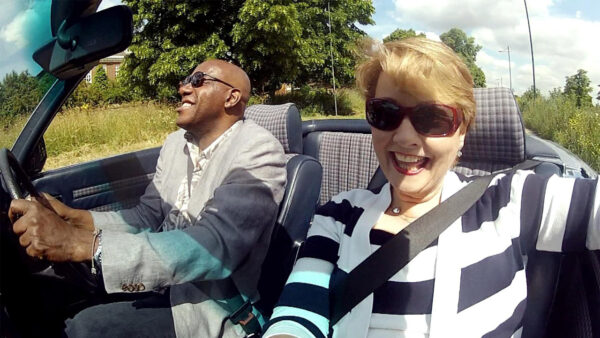 Driving around with the top down on Celebrity Antiques Road Trip