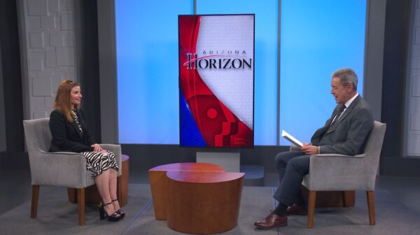 Attorney Heather Macre sitting across AZPBS Horizon host Ted Simons