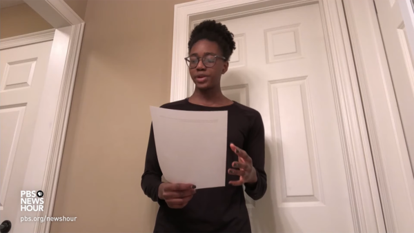 women reciting poem in bathroom