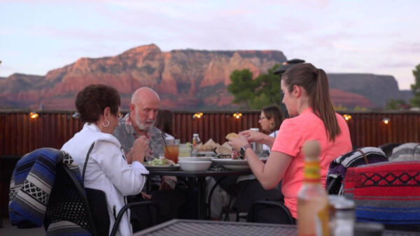 Diners eat outside on an episode of Check, Please! Arizona