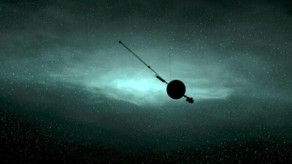 The Voyager spacecraft flying through Space
