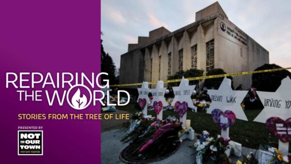 A makeshift memorial for those killed at the Tree of Life
