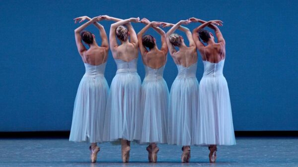 Five ballerinas perform as part of the New York City Ballet in Madrid