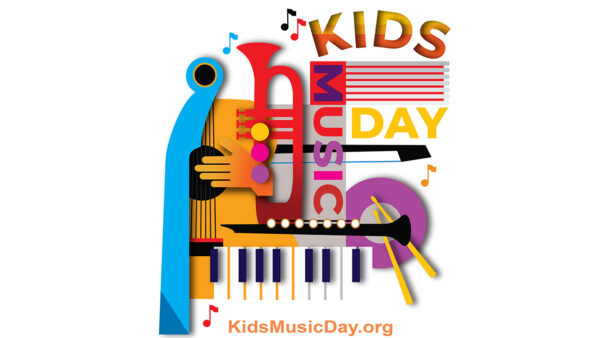 colorful kids music day logo with instruments