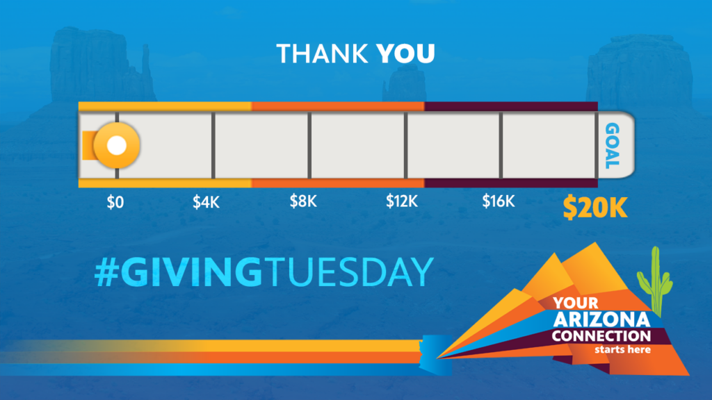 A graphic showing a barometer of how close we are to reaching our goal for Giving Tuesday