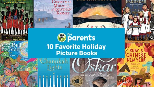 A graphic with book covers and text that reads: 10 Favorite Holiday Picture Books
