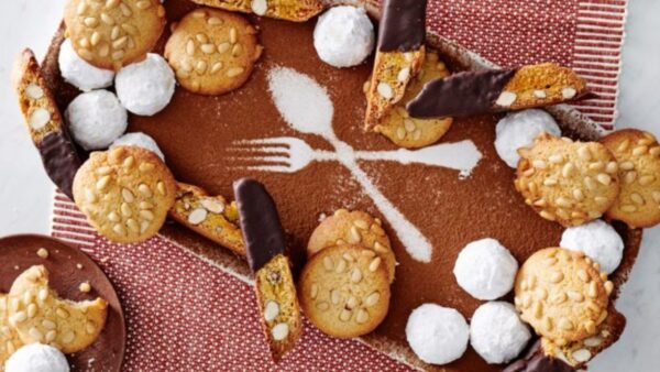 Italian Christmas Cookies sit on a serving tray