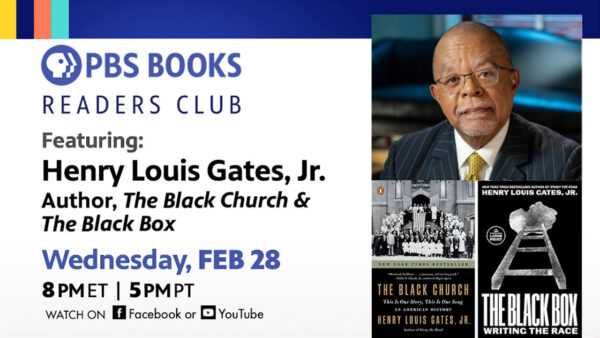 A photo of Henry Louis Gates Jr. and photos of his books 