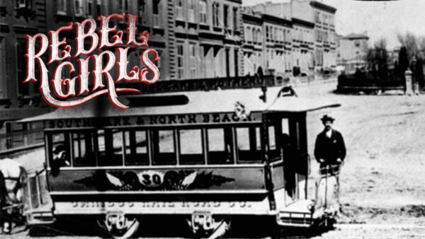 On old black and white photo of a man on a railway trolly for Rebel Girls