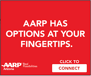The AARP logo with text reading: AARP has options at your fingertips