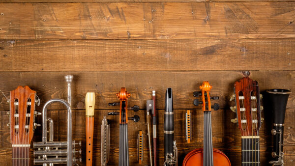 instruments on a wood background
