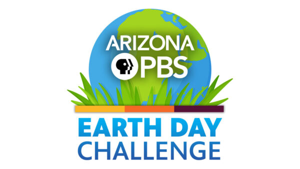 Earth Day Challenge graphic with the Arizona PBS logo and an illustration of the earth
