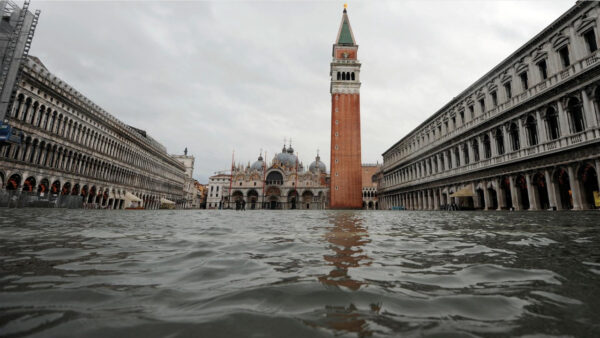 A square in Venice flooded by water