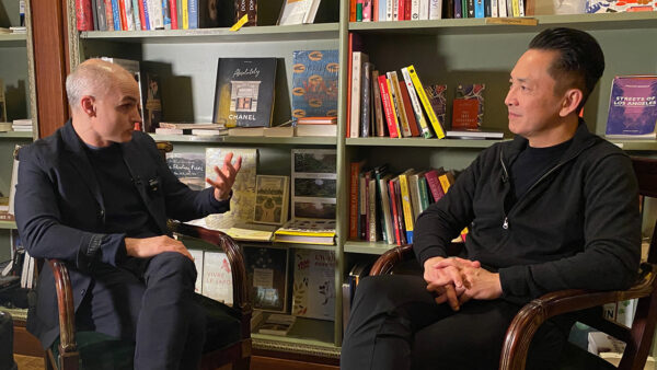 Hernan Diaz and Viet Thanh Nguyen speaking in the Albertine bookstore