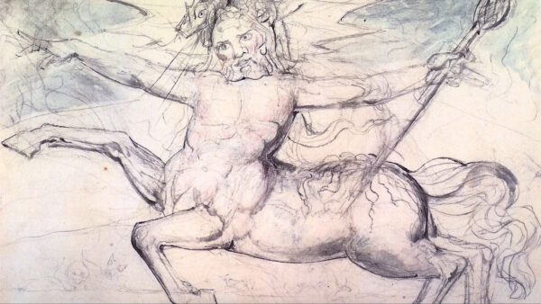 A pencil drawing of a centaur
