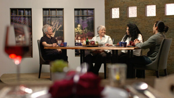 Chef Mark Tarbell and three guests on the set of 