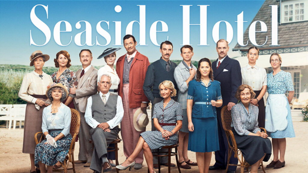 Cast of characters dressed in early 20th-century attire with text reading: Seaside Hotel