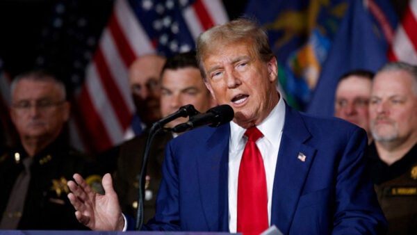 Donald Trump at the mic at a rally