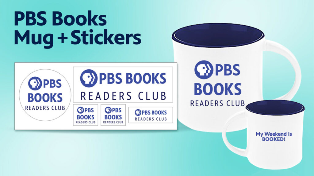 Graphic with PBS Books Readers Club mug and stickers