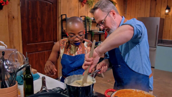 Two contestants from the Great American Recipe working together