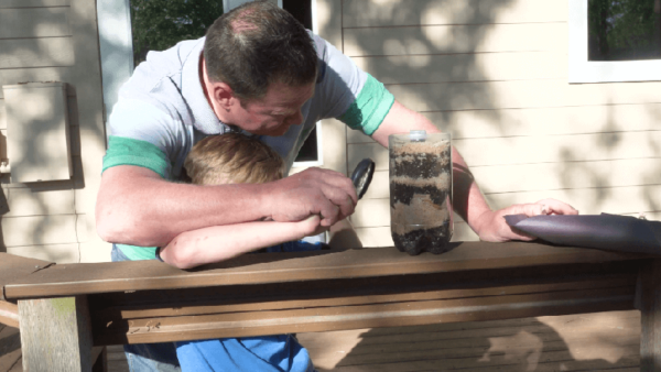 A father and son build a worm hotel