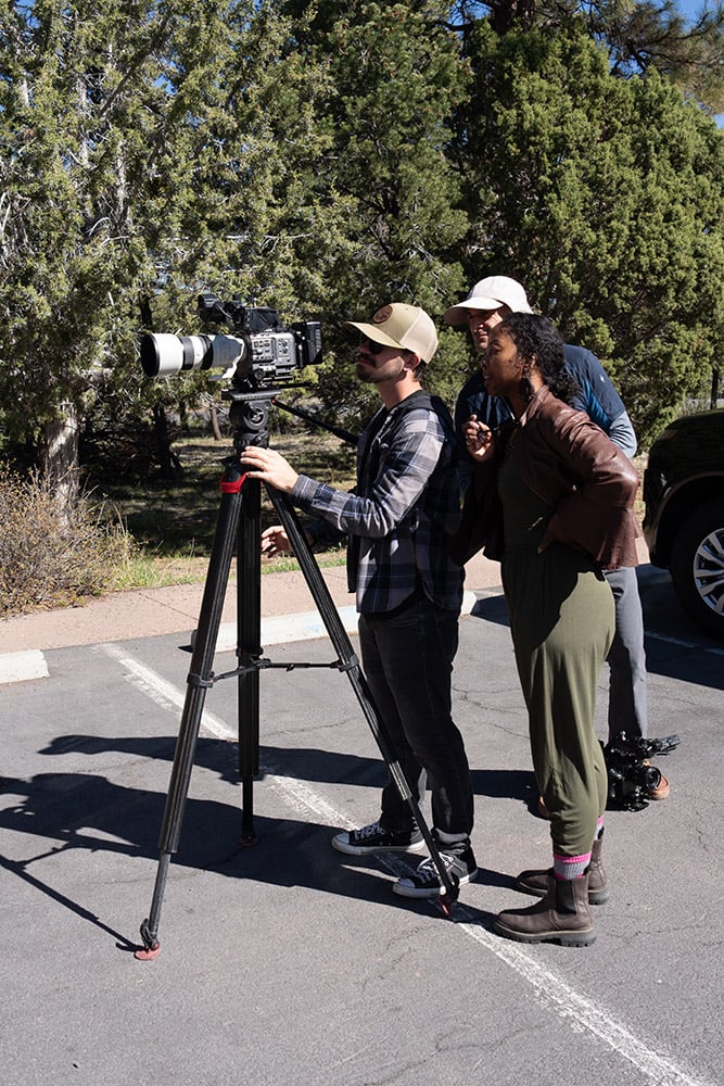 Filming on location outside